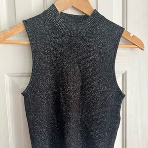 House of Harlow 1960 Black and Silver Crop Mock Neck